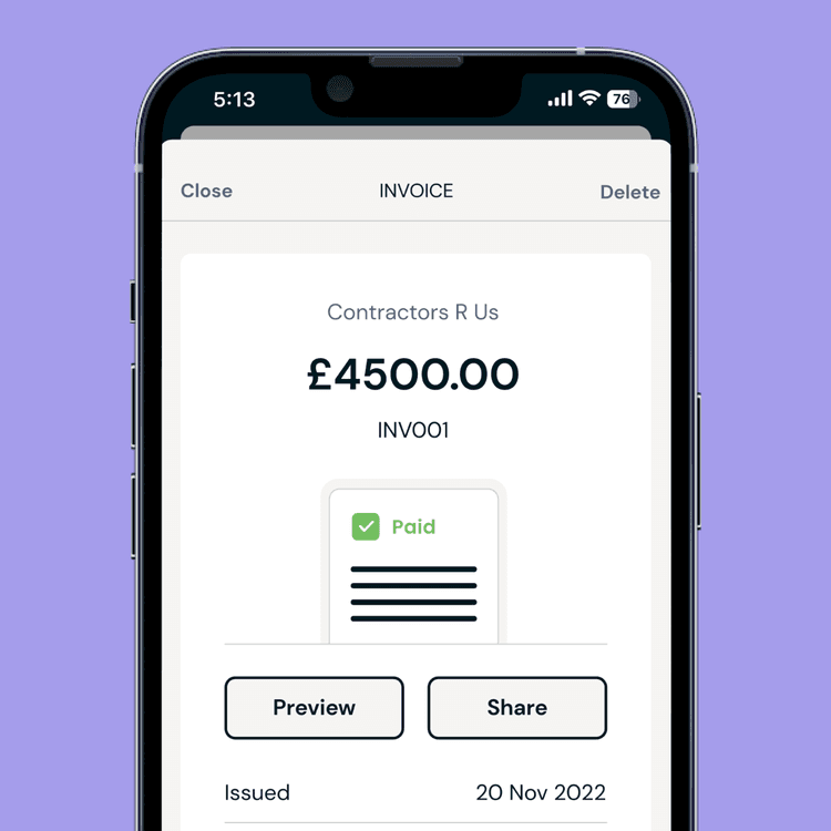 Zempler Bank app invoicing screen