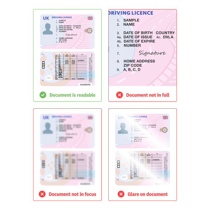 Guide to show how you should upload your documents for proof of address