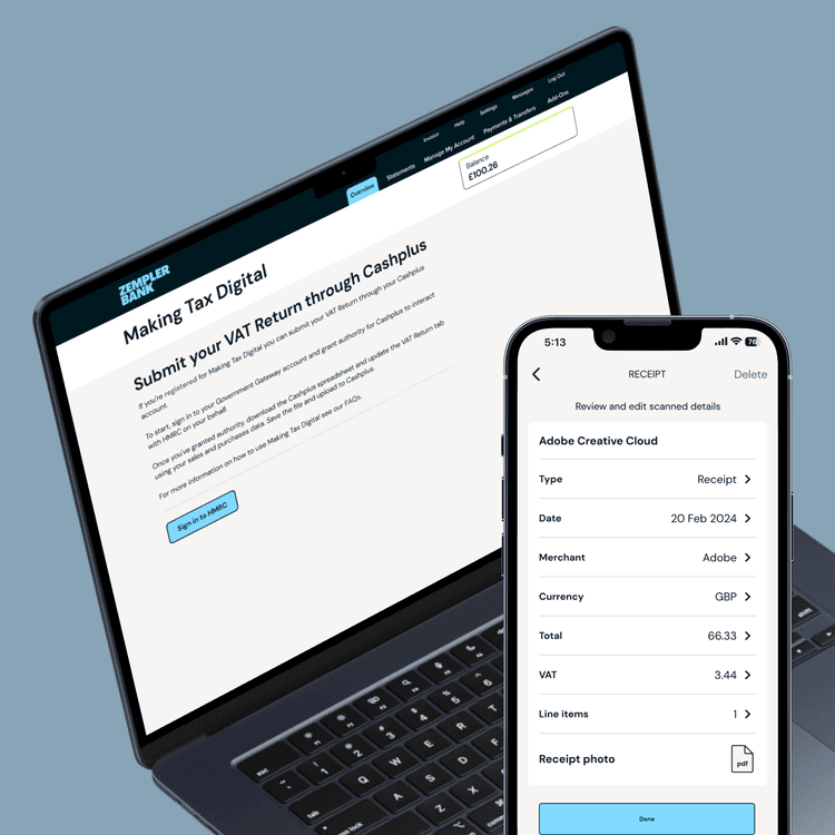 Image showing Zempler Bank app and Online banking making tax digital