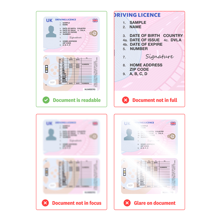 Guide to show how you should upload your documents for proof of identity