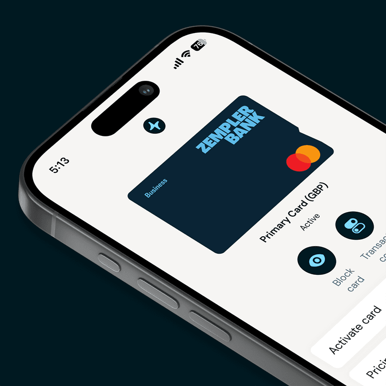 Zempler Bank app showing primary card holder