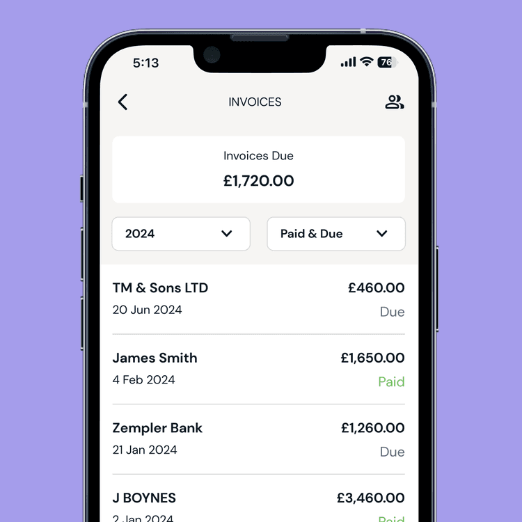 Zempler Bank app invoicing screen